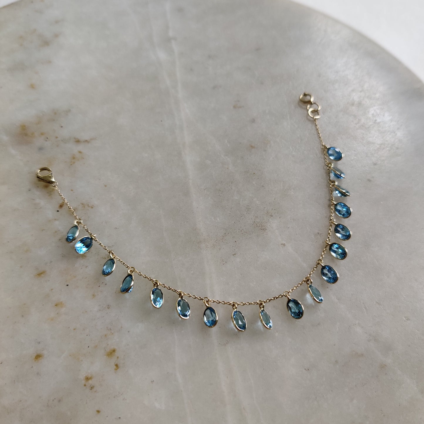 Natural Swiss Blue Topaz Bracelet, 14K Yellow Gold Swiss Blue Topaz Bracelet, Chain Bracelet, Blue Topaz Gold Bracelet, December Birthstone