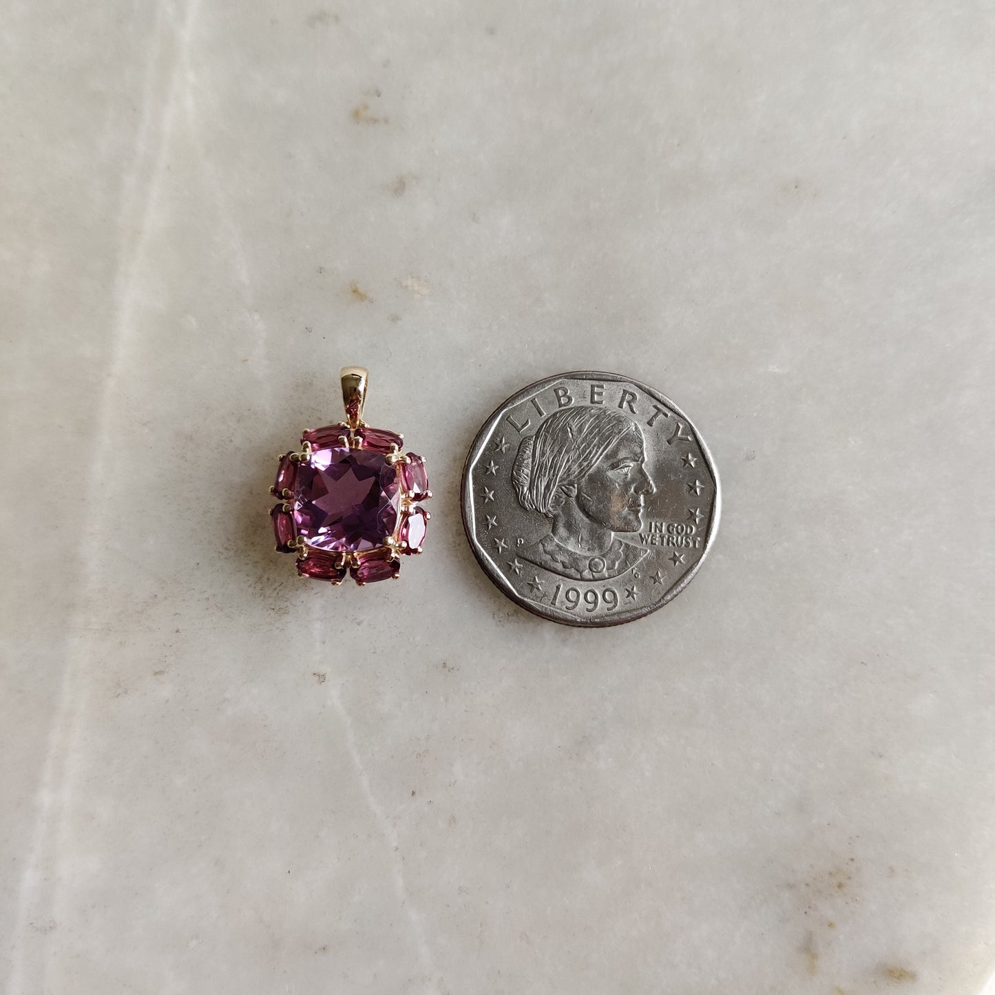 Natural Purple Amethyst Rhodolite Garnet Pendant, 14K Solid Gold Purple Amethyst Garnet Pendant, February June Birthstone, Prong Pendants