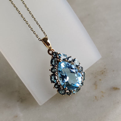 Natural Sky Blue Topaz & London Blue Topaz Pendant, 14K Solid Yellow Gold Topaz Pendant, Prong Pendant , December Birthstone, Christmas Gift