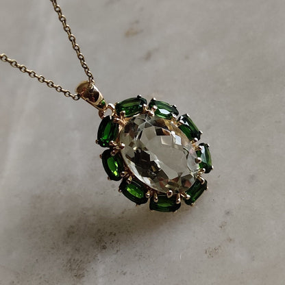 Natural Green Amethyst Chrome Diopside Pendant, 14K Gold Green Amethyst Chrome Diopside Pendant, Green Amethyst Jewelry, February Birthstone