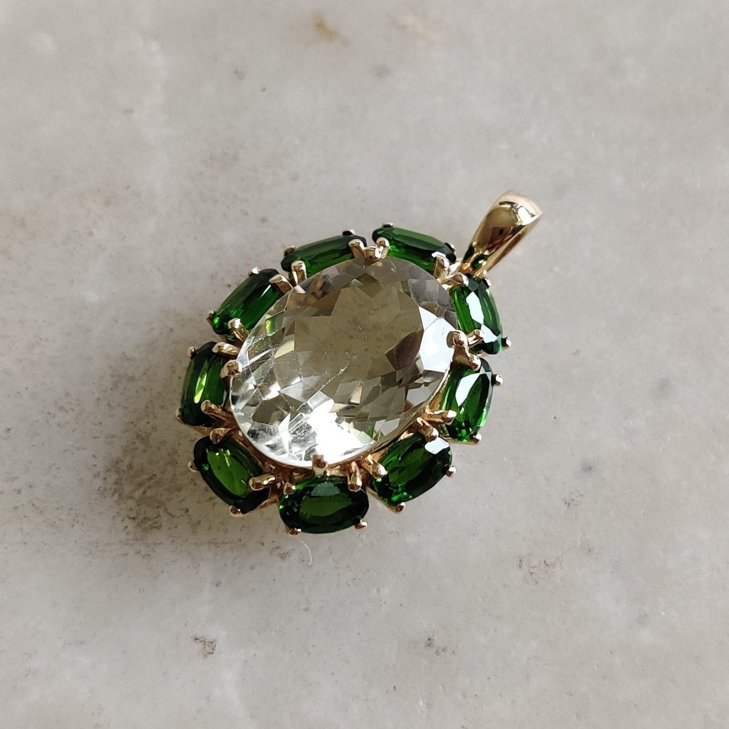 Natural Green Amethyst Chrome Diopside Pendant, 14K Gold Green Amethyst Chrome Diopside Pendant, Green Amethyst Jewelry, February Birthstone