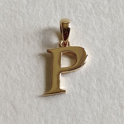 14K Gold Initial P Pendant, Solid Yellow Gold Initial P Charm Pendant, Gold Charm Pendant, Alphabet P Pendant, Birthday Gift, Letter Pendant