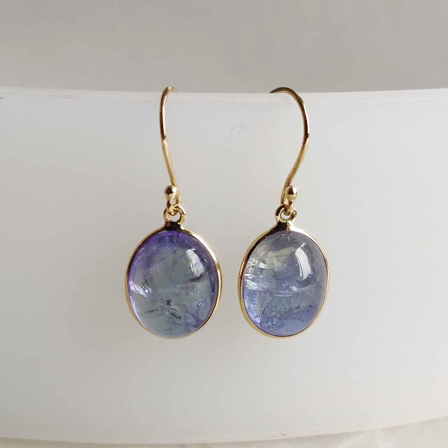 Natural Bi-Color Tanzanite Earrings, 14K Gold Tanzanite Earrings, 14K Solid Yellow Gold Earrings, Tanzanite Jewelry, December Birthstone