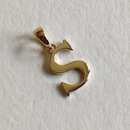 14K Gold Initial S Pendant, Solid Yellow Gold Initial S Charm Pendant, Gold Charm Pendant, Alphabet S Pendant, Birthday Gift, Letter Pendant