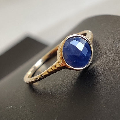 Anillo de zafiro azul natural, anillo de zafiro azul de oro amarillo macizo de 14 quilates, anillo con piedra natal de septiembre, regalo de Navidad, joyería de zafiro azul