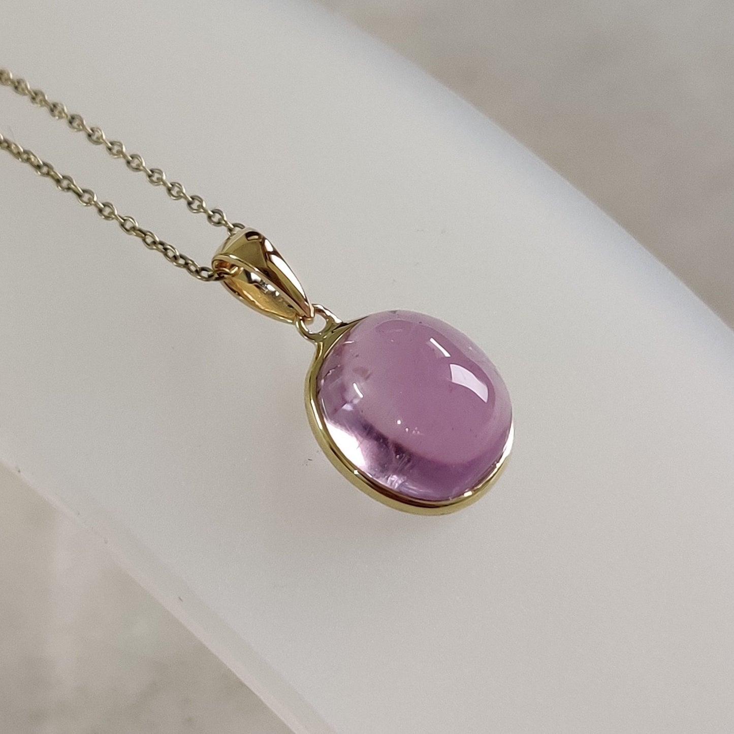 Natural Kunzite Pendant, 14K Solid Yellow Gold Kunzite Pendant, October Birthstone Pendant, Bezel Pendant, Oval Pendant,  Anniversary Gift