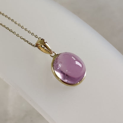 Natural Kunzite Pendant, 14K Solid Yellow Gold Kunzite Pendant, October Birthstone Pendant, Bezel Pendant, Oval Pendant,  Anniversary Gift