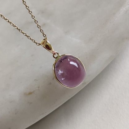 Natural Kunzite Pendant, 14K Solid Yellow Gold Kunzite Pendant, October Birthstone Pendant, Bezel Pendant, Oval Pendant,  Anniversary Gift