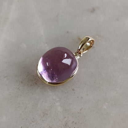 Natural Kunzite Pendant, 14K Solid Yellow Gold Kunzite Pendant, October Birthstone Pendant, Bezel Pendant, Oval Pendant,  Anniversary Gift