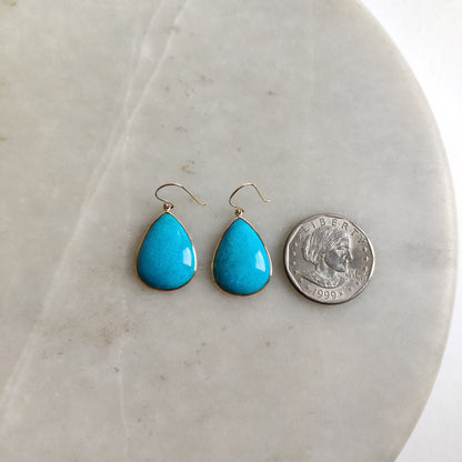 14k Gold Turquoise Earrings ,Natural Sleeping Beauty Turquoise Earrings, 14K Solid Yellow Gold Earrings, December Birthstone, Pear Earring