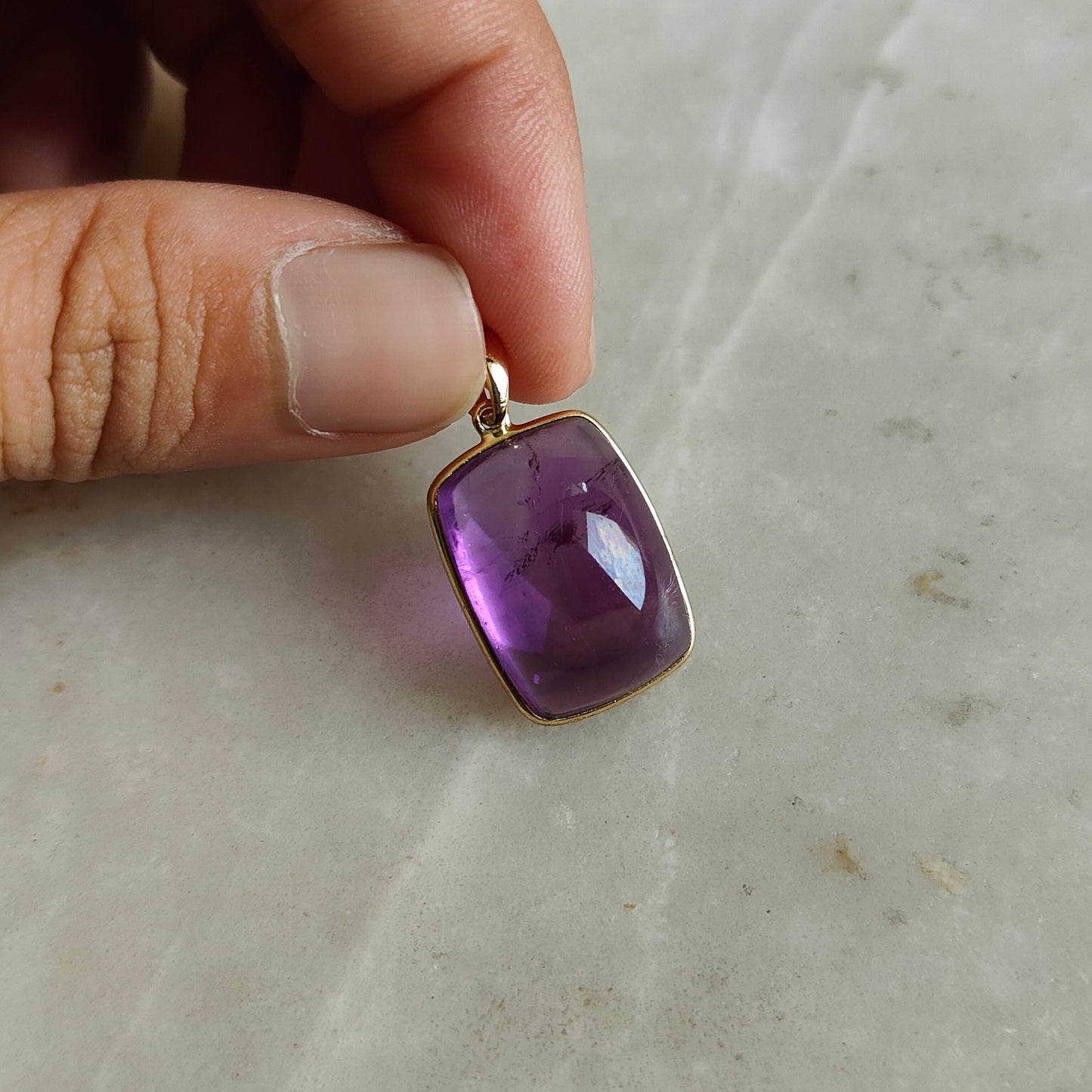 Natural Purple Amethyst Pendant, Purple Amethyst Set in 14K Solid Yellow Gold, February Birthstone, Cushion Bezel Pendant, Amethyst Jewelry