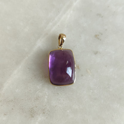 Natural Purple Amethyst Pendant, Purple Amethyst Set in 14K Solid Yellow Gold, February Birthstone, Cushion Bezel Pendant, Amethyst Jewelry