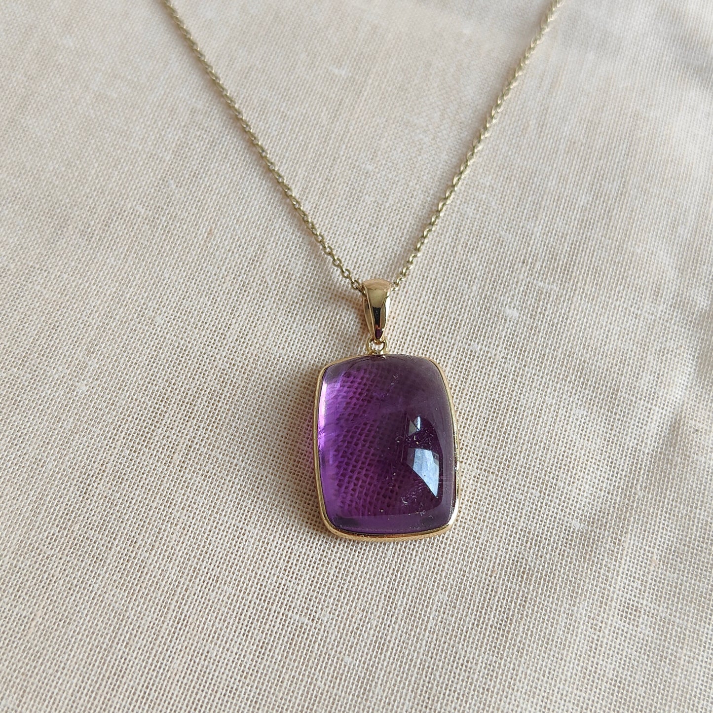 Natural Purple Amethyst Pendant, Purple Amethyst Set in 14K Solid Yellow Gold, February Birthstone, Cushion Bezel Pendant, Amethyst Jewelry