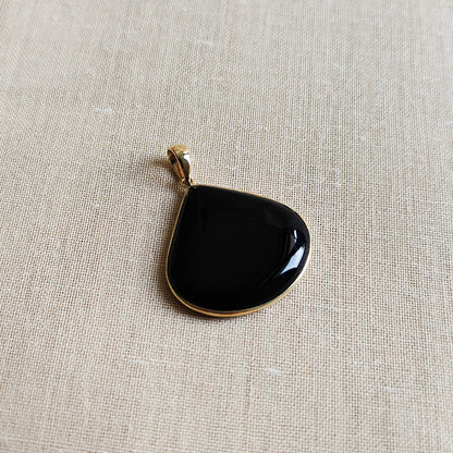 Natural Black Onyx Pendant, 14K Solid Yellow Gold Black Onyx Pendant, December Birthstone, Bezel Pendant, Flat Cut Pendant, Onyx Jewelry