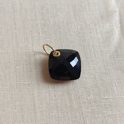 Natural Black Onyx Pendant, 14K Solid Yellow Gold Black Onyx Drill Pendant, December Birthstone, Black Onyx Jewelry, Anniversary Gift