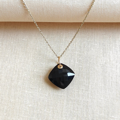 Natural Black Onyx Pendant, 14K Solid Yellow Gold Black Onyx Drill Pendant, December Birthstone, Black Onyx Jewelry, Anniversary Gift