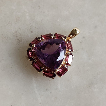 Natural Purple Amethyst Rhodolite Garnet Pendant, 14K Solid Gold Purple Amethyst Garnet Pendant, February June Birthstone, Prong Pendants