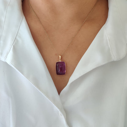 Natural Purple Amethyst Pendant, Purple Amethyst Set in 14K Solid Yellow Gold, February Birthstone, Cushion Bezel Pendant, Amethyst Jewelry