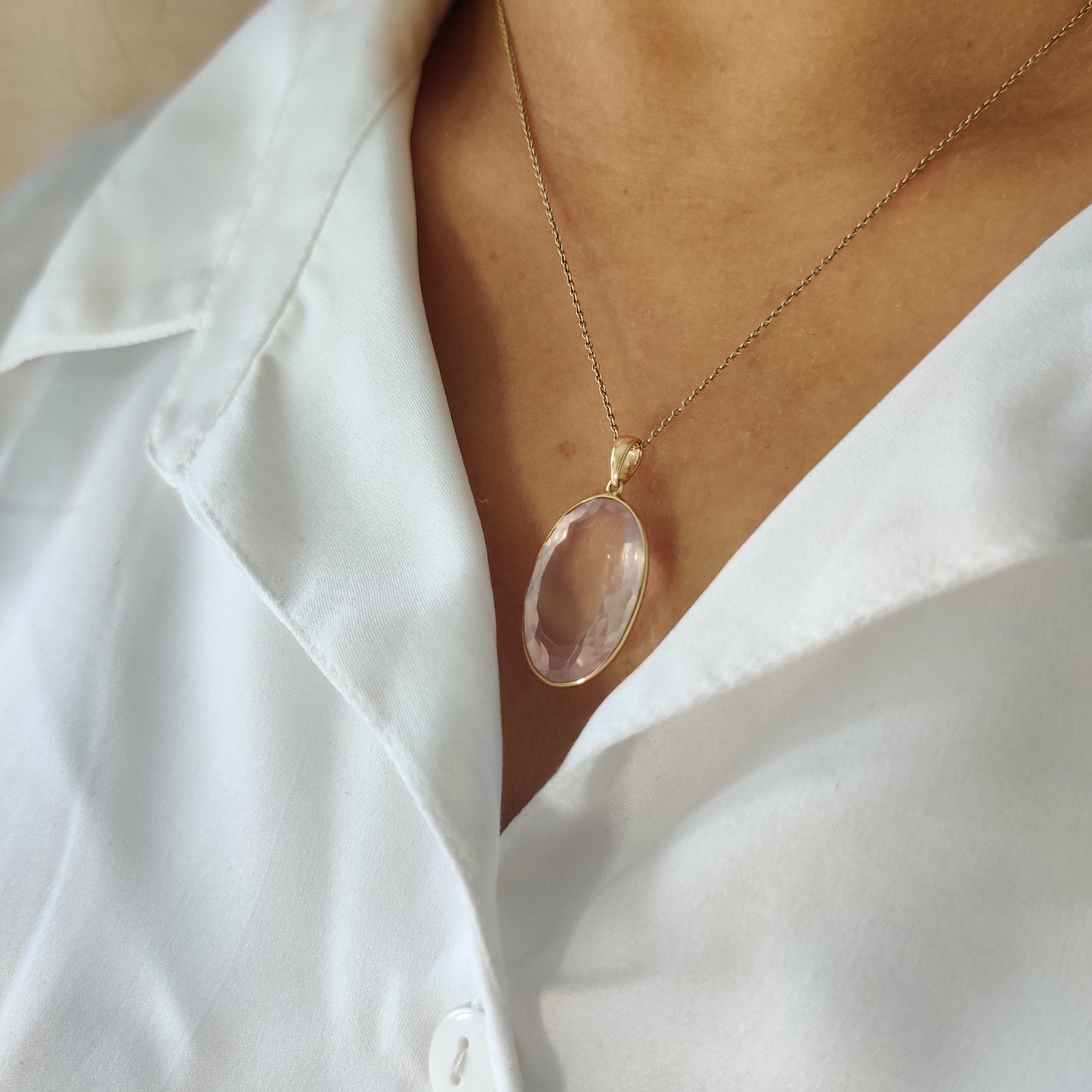 Natural Rose Quartz Pendant, 14K Solid Yellow Gold Rose Quartz Pendant, January Birthstone, Bezel Pendant, Oval Pendant, Christmas Present