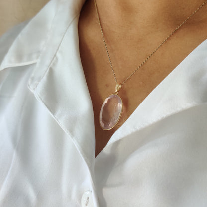 Natural Rose Quartz Pendant, 14K Solid Yellow Gold Rose Quartz Pendant, January Birthstone, Bezel Pendant, Oval Pendant, Christmas Present