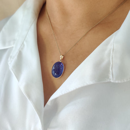 Natural Tanzanite Pendant, 14K Solid Yellow Gold Tanzanite Pendant, December Birthstone, Bezel Pendant, Oval Pendant, Christmas Gift