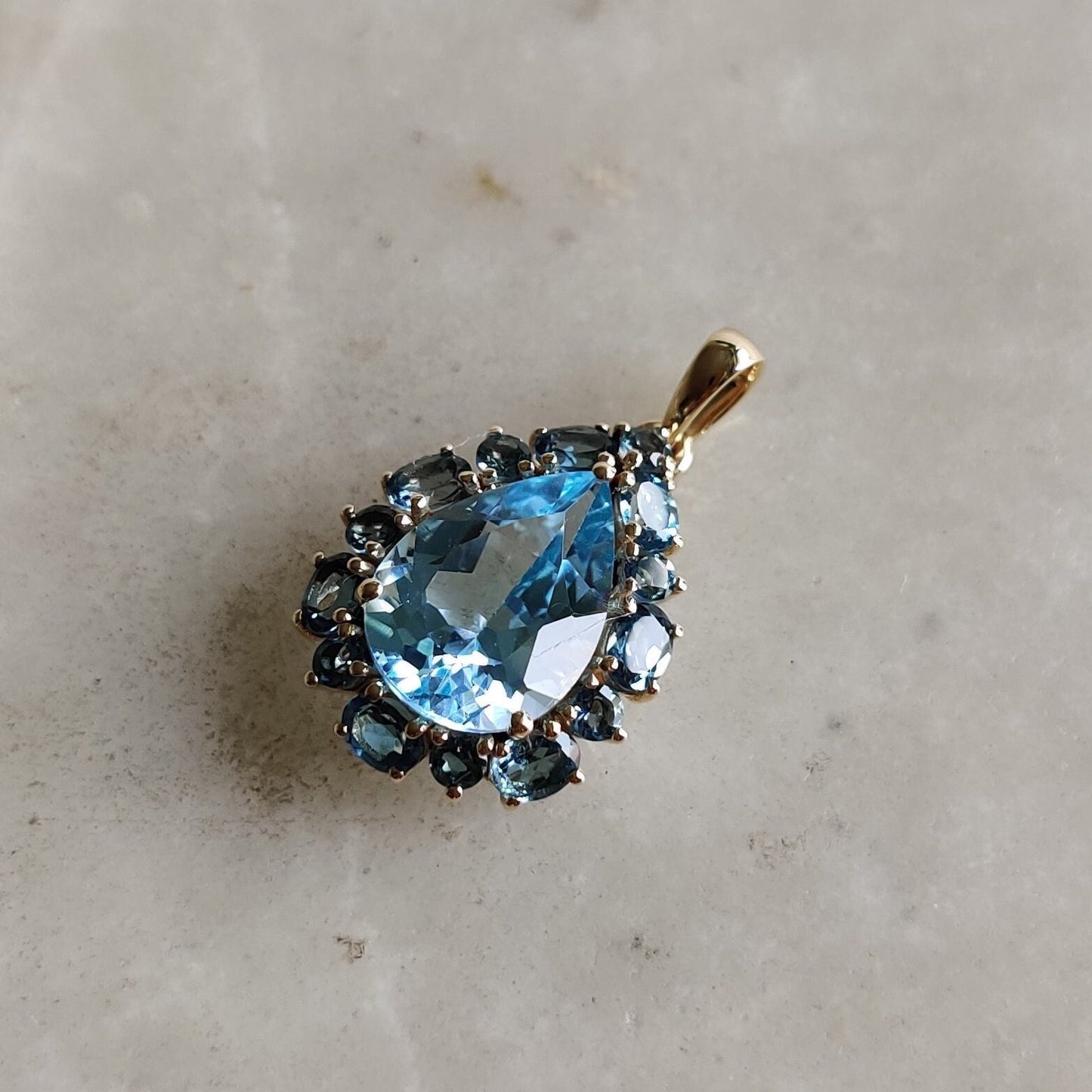 Natural Sky Blue Topaz & London Blue Topaz Pendant, 14K Solid Yellow Gold Topaz Pendant, Prong Pendant , December Birthstone, Christmas Gift