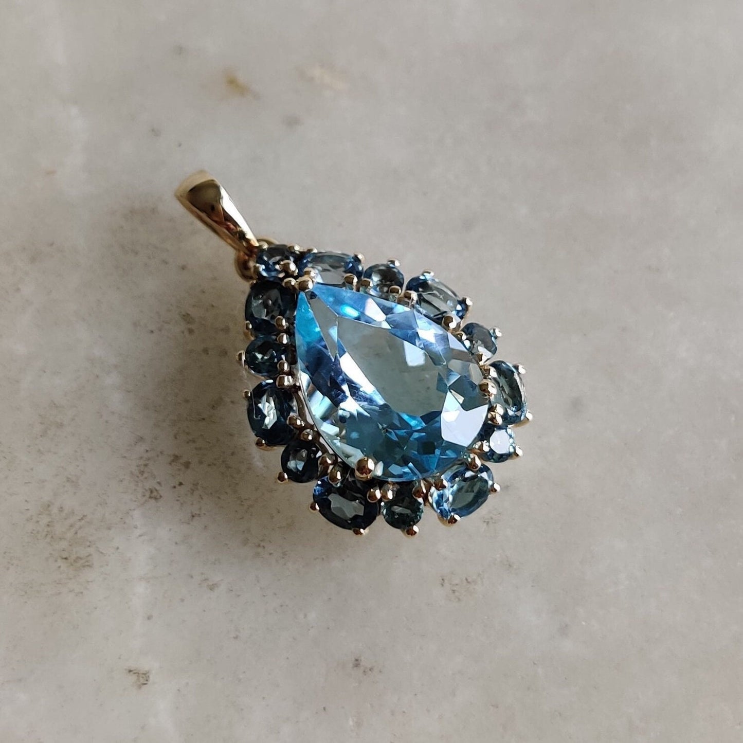 Natural Sky Blue Topaz & London Blue Topaz Pendant, 14K Solid Yellow Gold Topaz Pendant, Prong Pendant , December Birthstone, Christmas Gift