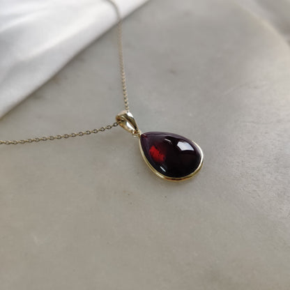 Natural Garnet Pendant, 14K Solid Yellow Gold Garnet Pendant, January Birthstone Pendant, Bezel Pendant, Pear Pendant, Garnet Jewelry