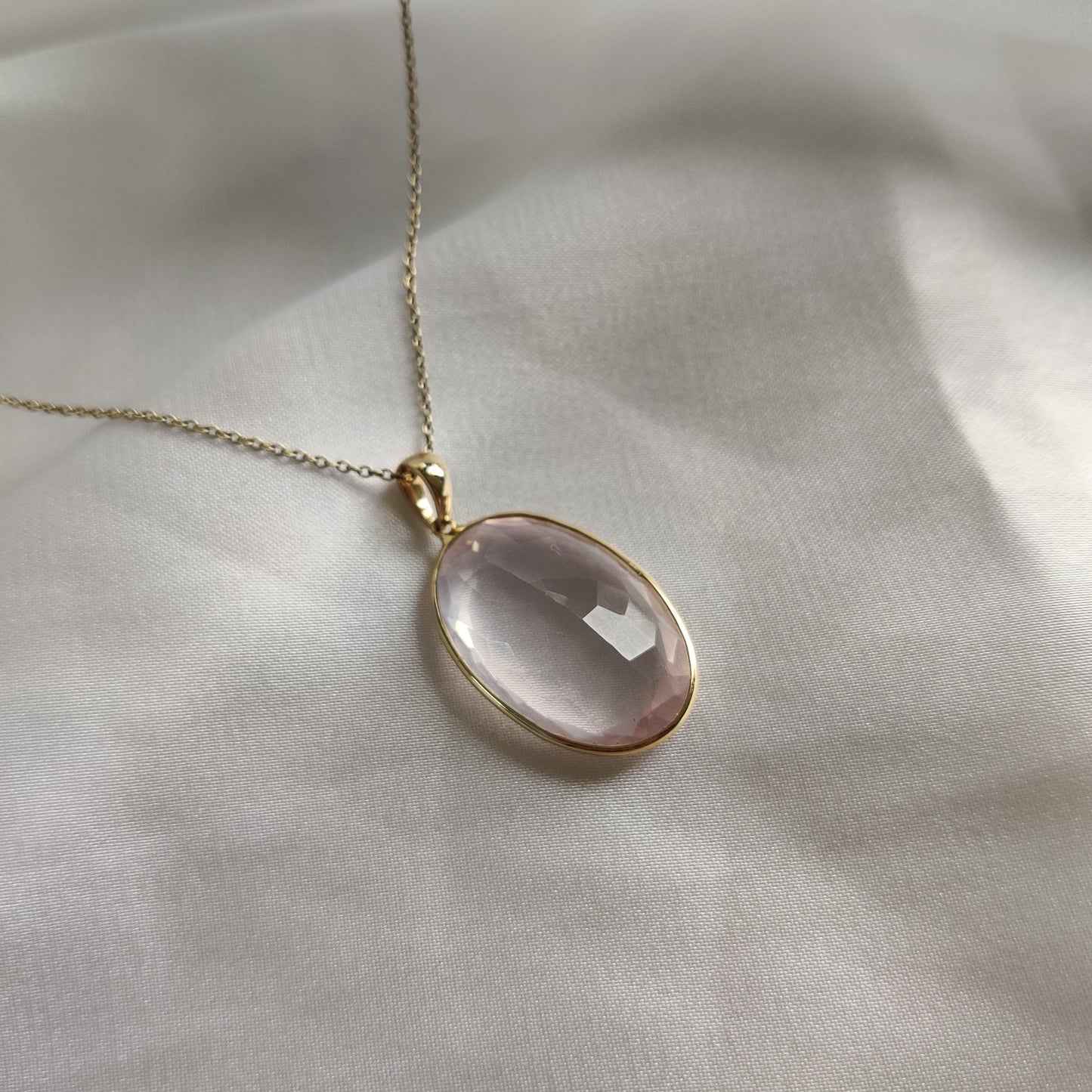 Natural Rose Quartz Pendant, 14K Solid Yellow Gold Rose Quartz Pendant, January Birthstone, Bezel Pendant, Oval Pendant, Christmas Present