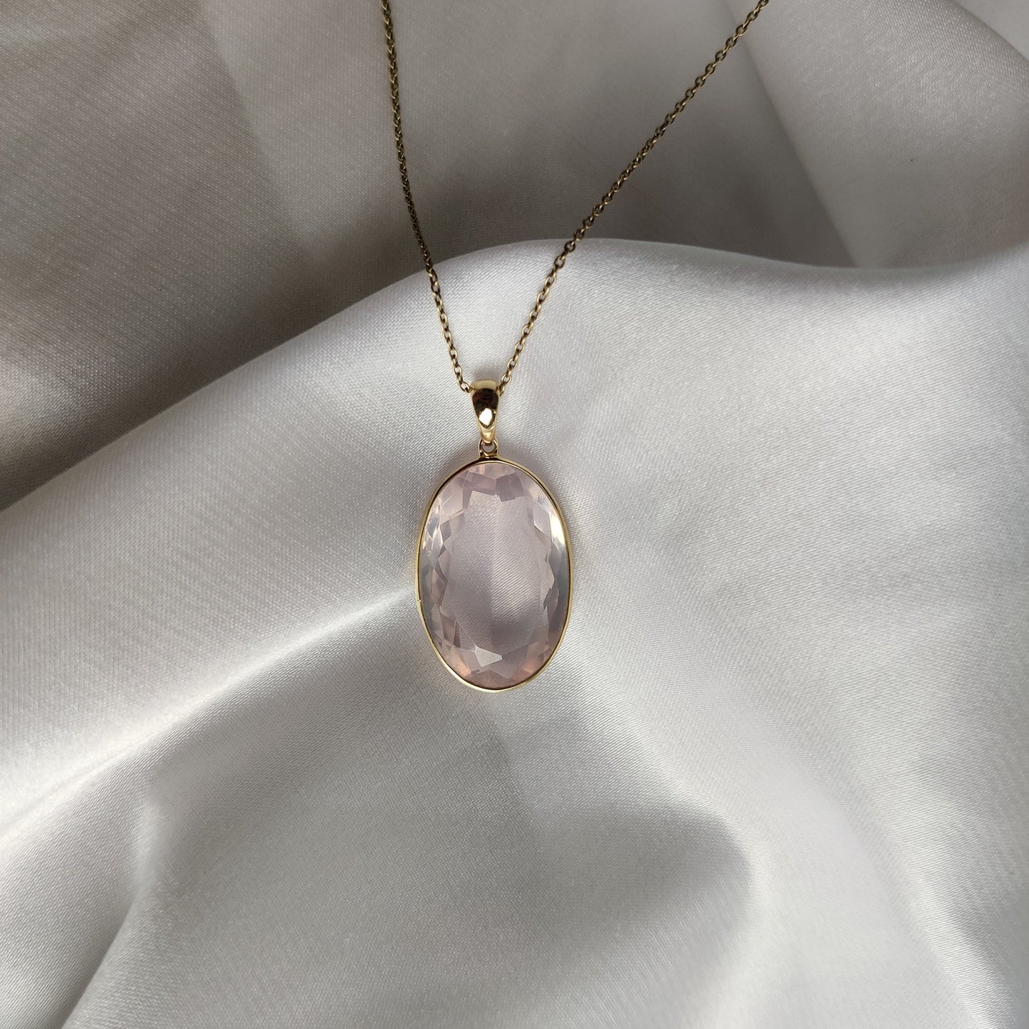 Natural Rose Quartz Pendant, 14K Solid Yellow Gold Rose Quartz Pendant, January Birthstone, Bezel Pendant, Oval Pendant, Christmas Present