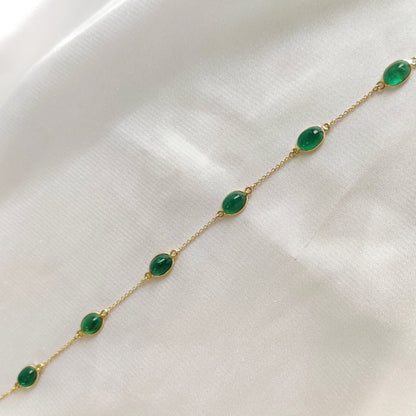 Natural Emerald Bracelet, 14K Yellow Gold Emerald Bracelet, Solid Gold Chain Bracelet, Emerald Jewelry, May Birthstone, Dainty Bracelet