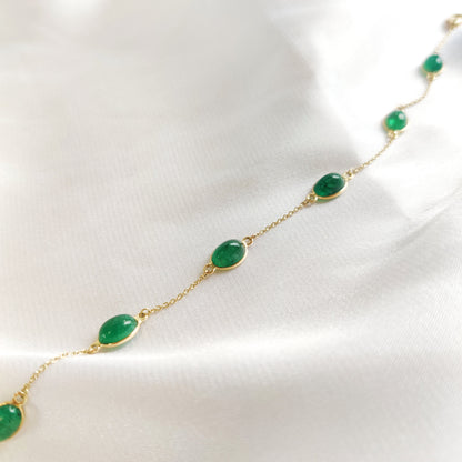 Natural Emerald Bracelet, 14K Yellow Gold Emerald Bracelet, Solid Gold Chain Bracelet, Emerald Jewelry, May Birthstone, Dainty Bracelet