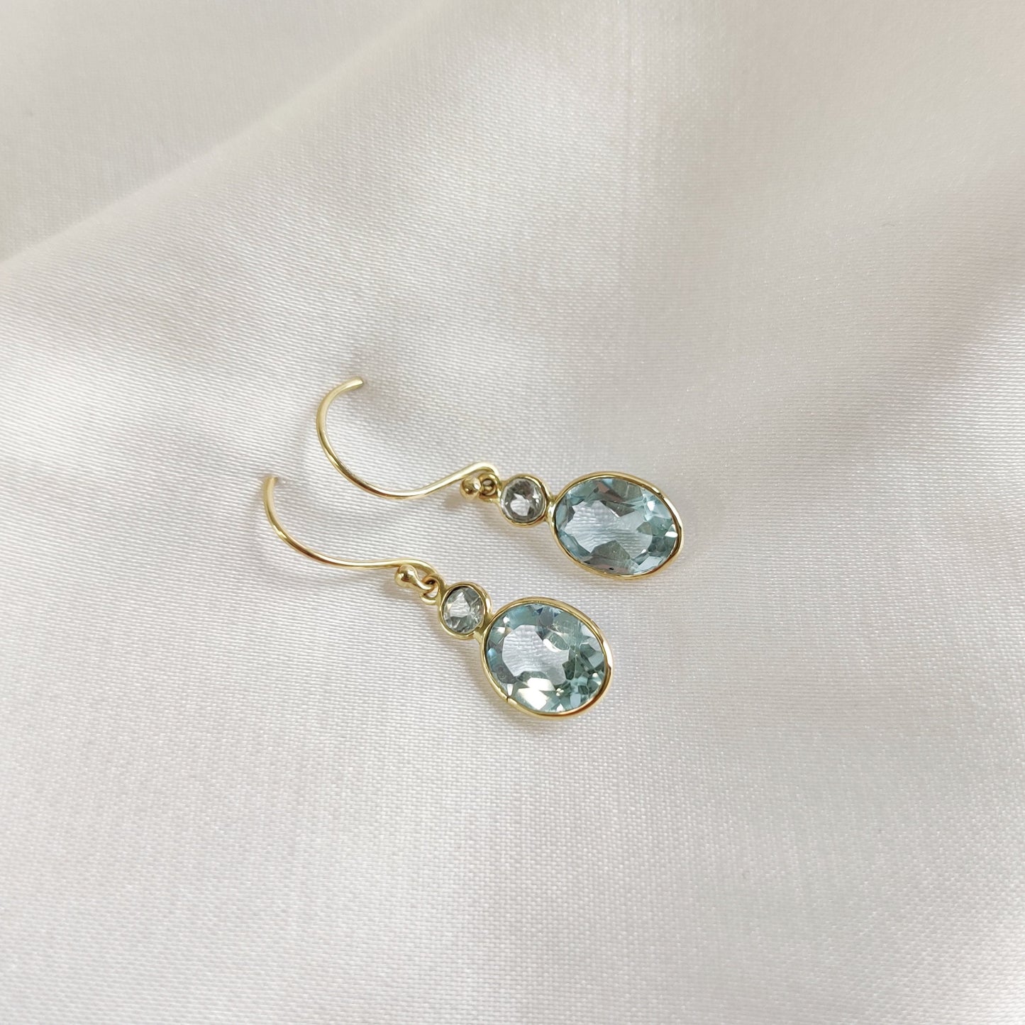 Natural Sky Blue Topaz Earrings, 14K Solid Yellow Gold Earrings, Bezel Earrings, December Birthstone, Dainty Earrings, Topaz Jewelry