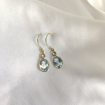 Natural Sky Blue Topaz Earrings, 14K Solid Yellow Gold Earrings, Bezel Earrings, December Birthstone, Dainty Earrings, Topaz Jewelry