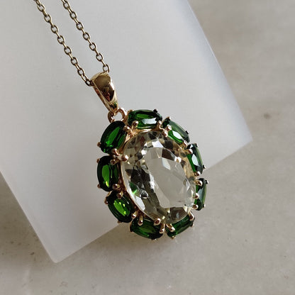 Natural Green Amethyst Chrome Diopside Pendant, 14K Gold Green Amethyst Chrome Diopside Pendant, Green Amethyst Jewelry, February Birthstone