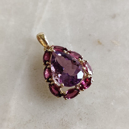 Natural Purple Amethyst & Rhodolite Garnet Pendant, 14K Solid Yellow Gold Pendant, February Birthstone, Amethyst Jewelry, Christmas Present