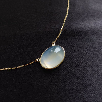 Natural Rainbow Moonstone Necklace, 14K Solid Gold Moonstone Pendant, Yellow Gold Necklace Pendant, Blue Moonstone Jewelry, June Birthstone