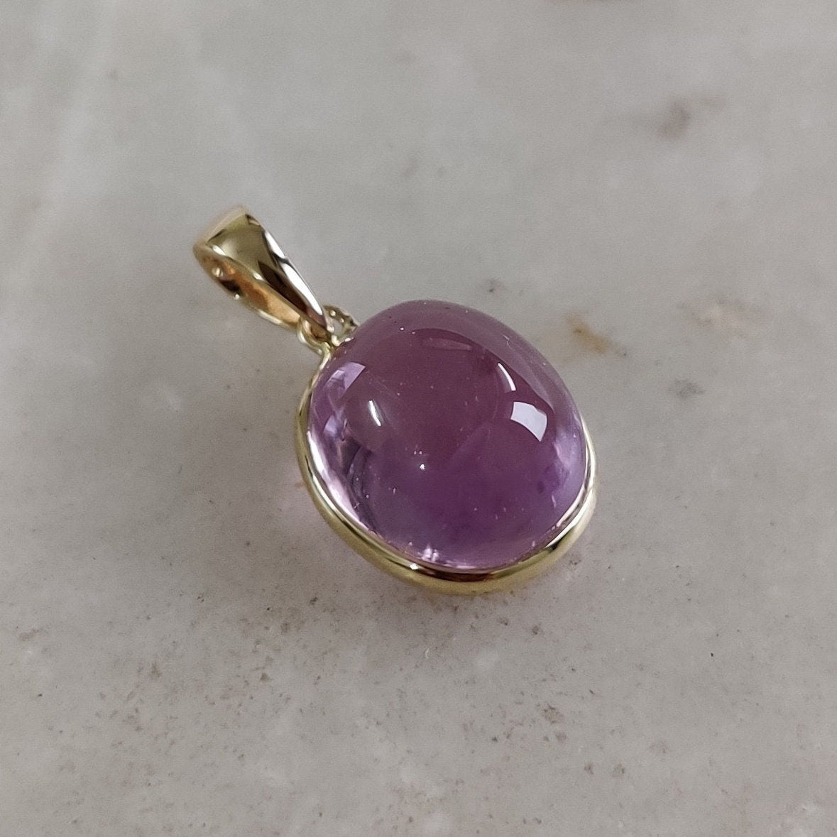 Natural Kunzite Pendant, 14K Solid Yellow Gold Kunzite Pendant, October Birthstone Pendant, Bezel Pendant, Oval Pendant,  Anniversary Gift