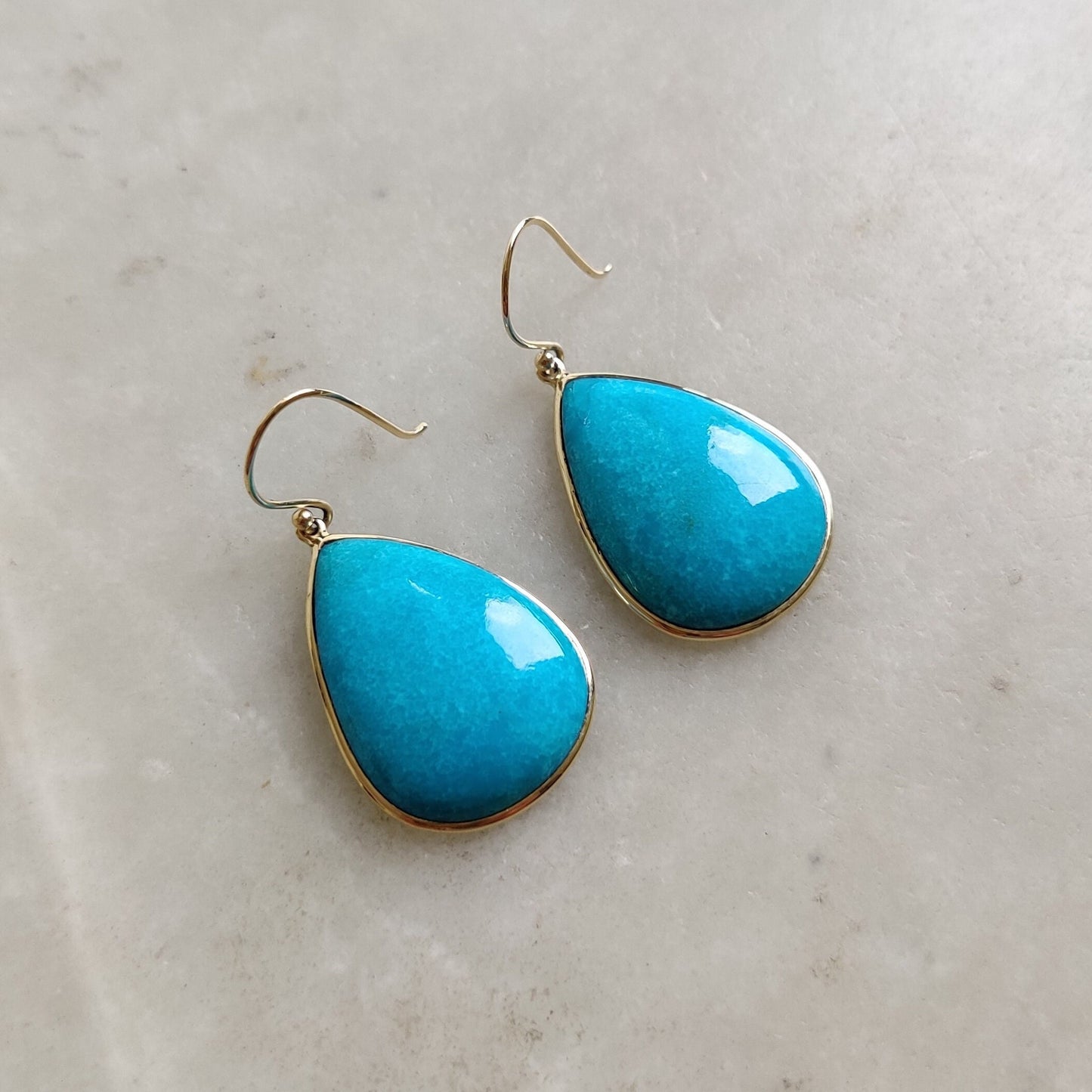 14k Gold Turquoise Earrings ,Natural Sleeping Beauty Turquoise Earrings, 14K Solid Yellow Gold Earrings, December Birthstone, Pear Earring