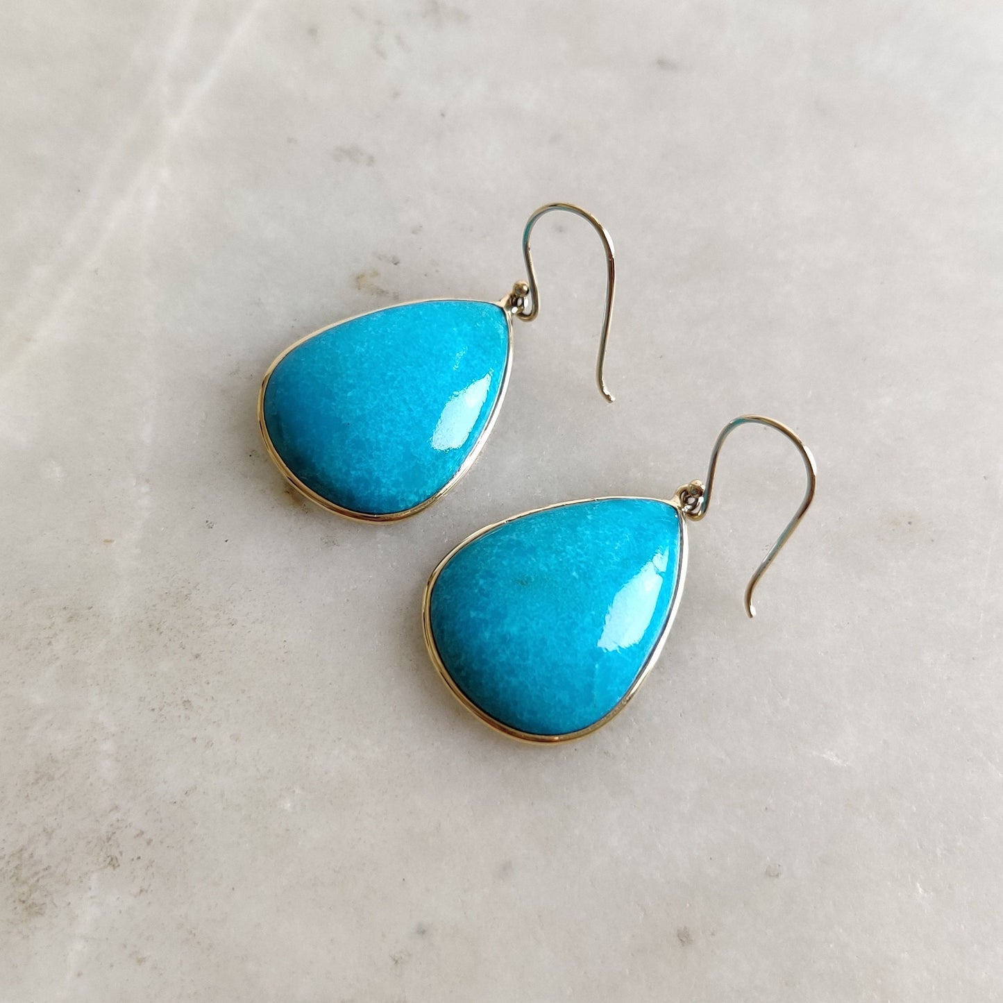 14k Gold Turquoise Earrings ,Natural Sleeping Beauty Turquoise Earrings, 14K Solid Yellow Gold Earrings, December Birthstone, Pear Earring