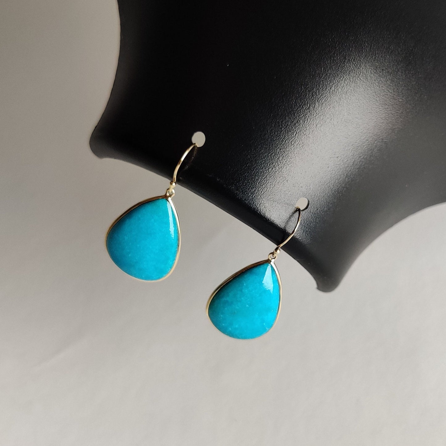 14k Gold Turquoise Earrings ,Natural Sleeping Beauty Turquoise Earrings, 14K Solid Yellow Gold Earrings, December Birthstone, Pear Earring