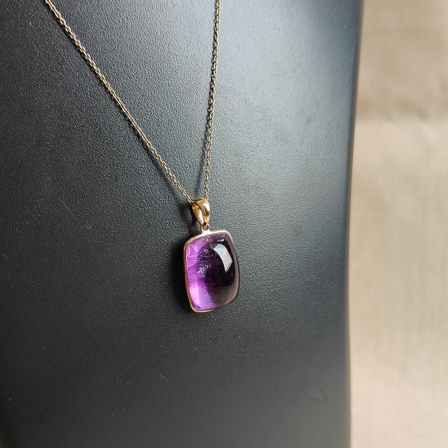 Natural Purple Amethyst Pendant, Purple Amethyst Set in 14K Solid Yellow Gold, February Birthstone, Cushion Bezel Pendant, Amethyst Jewelry