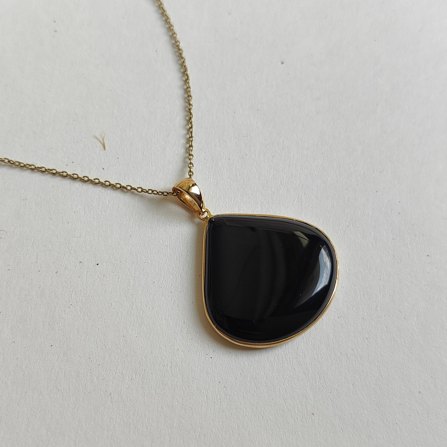 Natural Black Onyx Pendant, 14K Solid Yellow Gold Black Onyx Pendant, December Birthstone, Bezel Pendant, Flat Cut Pendant, Onyx Jewelry