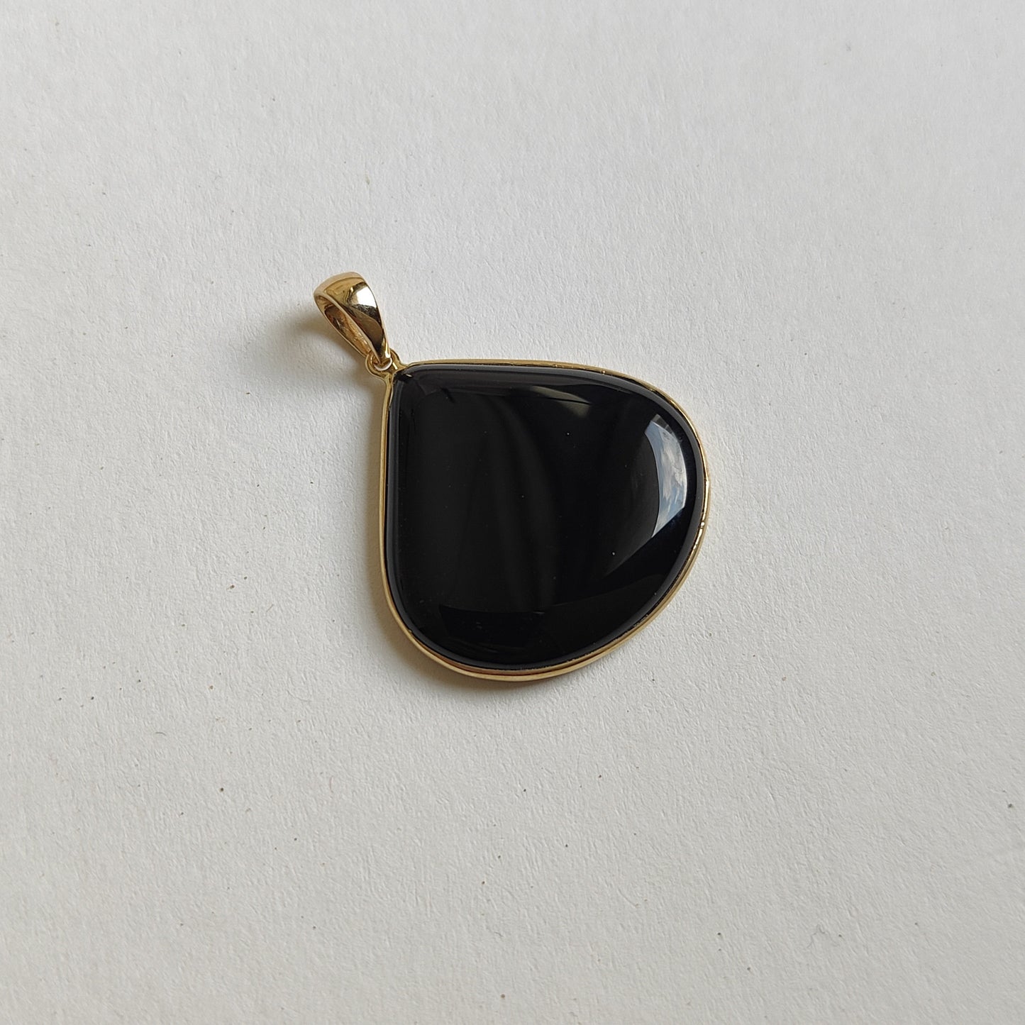 Natural Black Onyx Pendant, 14K Solid Yellow Gold Black Onyx Pendant, December Birthstone, Bezel Pendant, Flat Cut Pendant, Onyx Jewelry