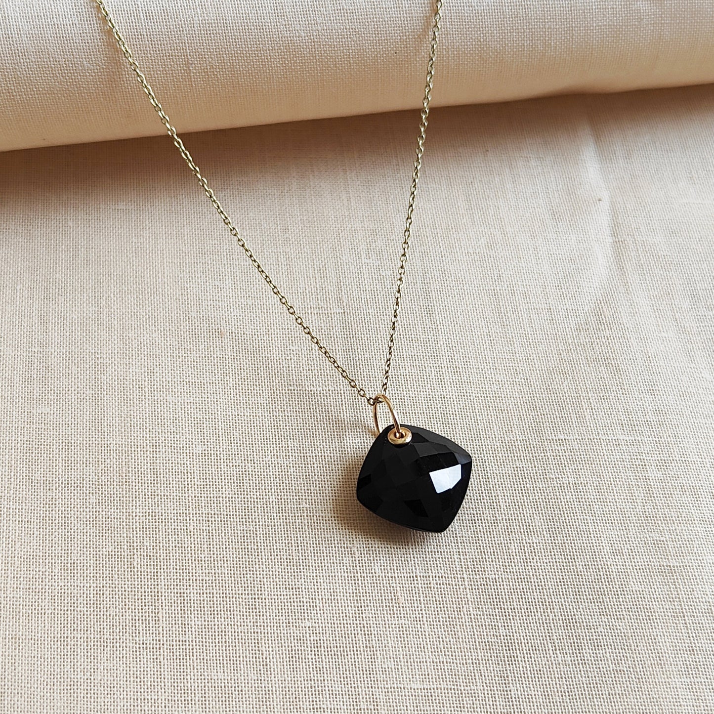 Natural Black Onyx Pendant, 14K Solid Yellow Gold Black Onyx Drill Pendant, December Birthstone, Black Onyx Jewelry, Anniversary Gift