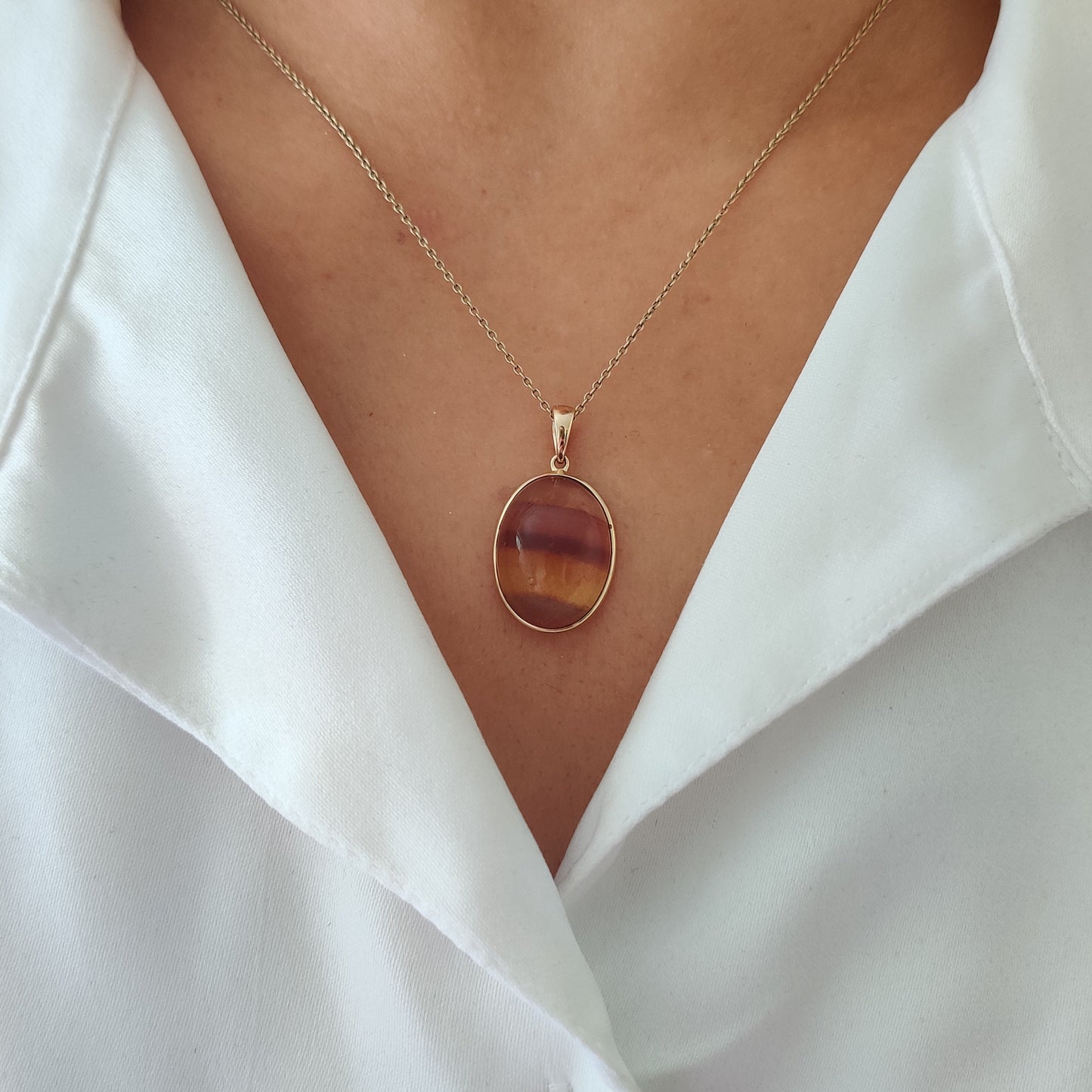 Natural Fluorite Pendant, 14K Solid Gold Fluorite Pendant, Bezel Pendant, March Birthstone, Oval Pendant, Christmas Gift, Flourite Jewelry