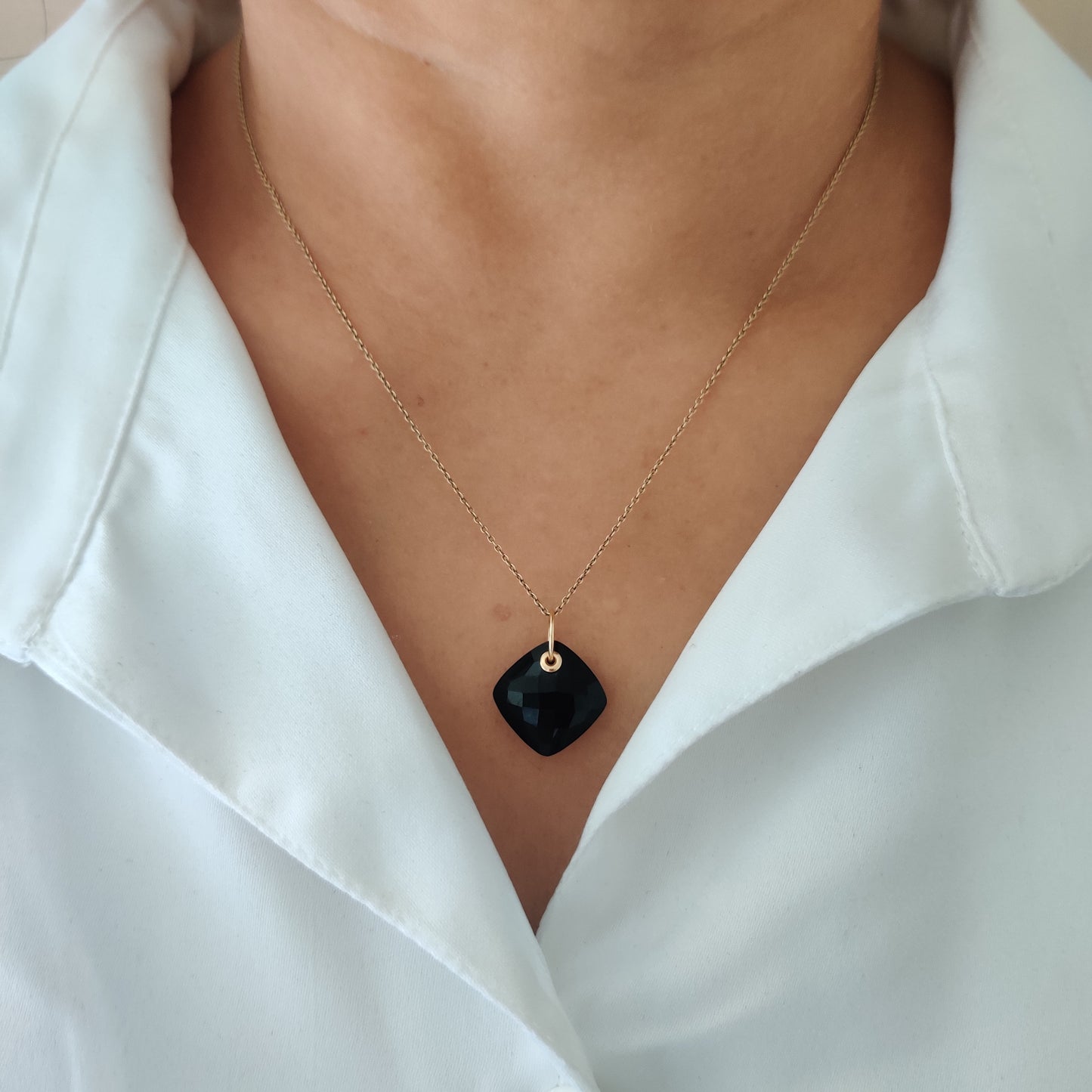 Natural Black Onyx Pendant, 14K Solid Yellow Gold Black Onyx Drill Pendant, December Birthstone, Black Onyx Jewelry, Anniversary Gift