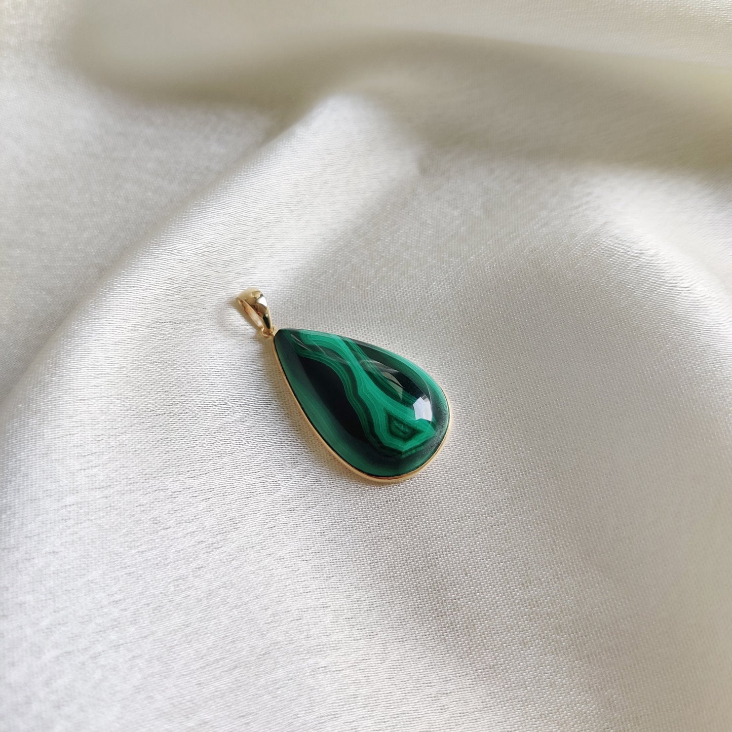 Natural Malachite Pendant, Malachite Pendant Set in 14K Solid Yellow Gold, May Birthstone Pendant, Pear Bezel Pendant, Malachite Jewelry