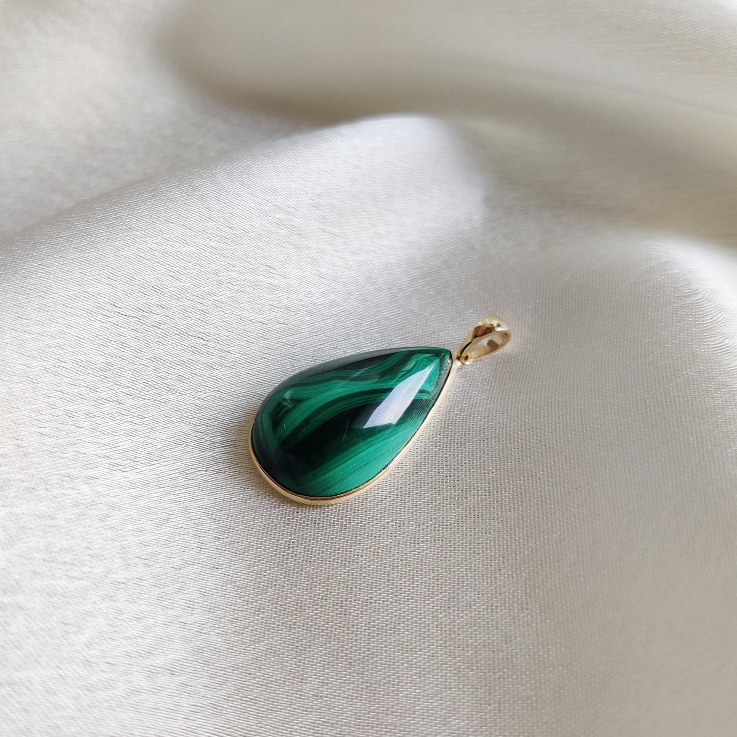 Natural Malachite Pendant, Malachite Pendant Set in 14K Solid Yellow Gold, May Birthstone Pendant, Pear Bezel Pendant, Malachite Jewelry