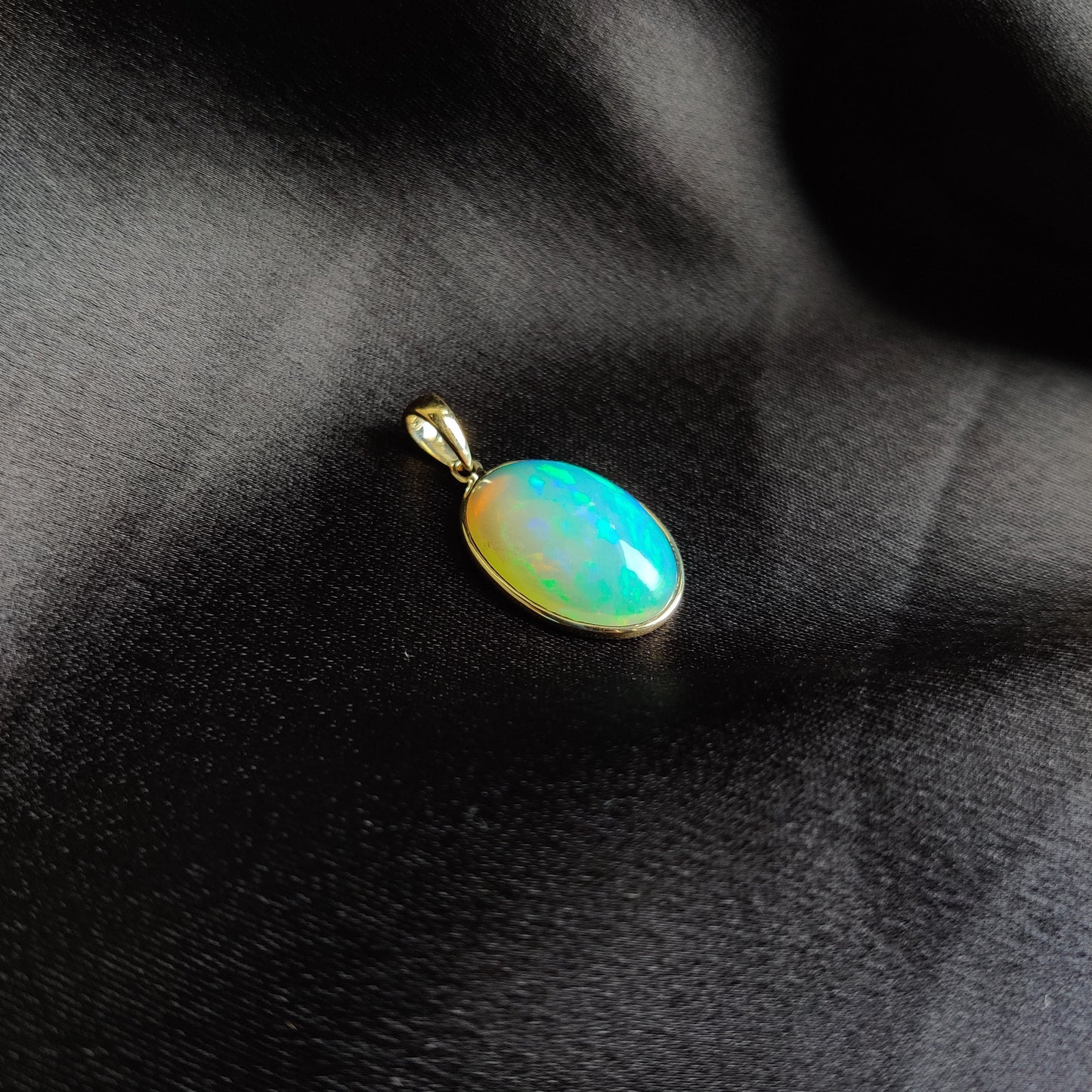 Natural Ethiopian Opal Pendant, 14K Solid Yellow Gold Opal Pendant, Opal Jewelry, October Birthstone, Christmas Gift, Opal Bezel Pendant